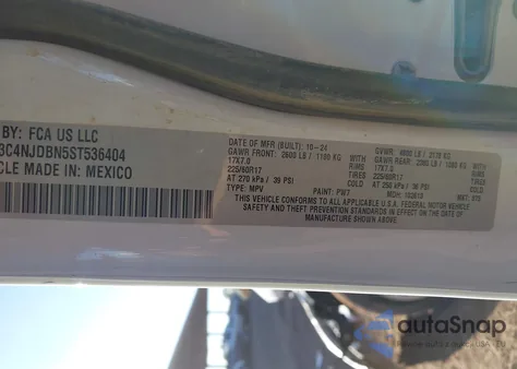 2025 Jeep Compass Latitude 4X4 from USA, damaged, VIN 3C4NJDBN5ST536404